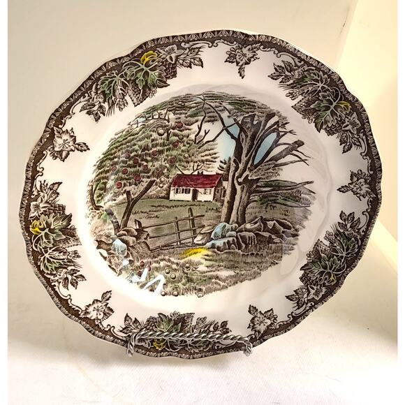 BOWL/SOUP-JOHNSON BROS.-"The Friendly Village"-Traditional Scene-Brown, Cream - Picture 1 of 9